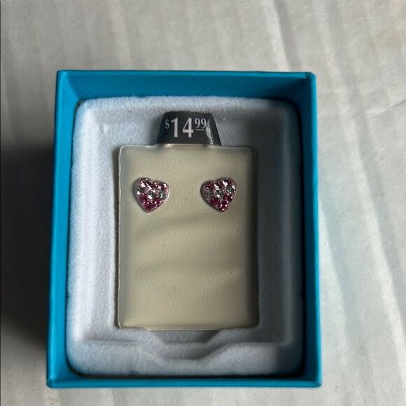 PIERCING PAGODA Pink Silver Heart Earrings NWT Kids Pierced Sparkle Bling Barbie - Picture 1 of 7